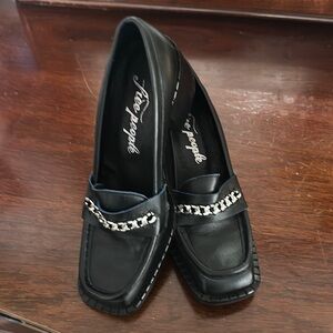 Free People Black Loafers with Silver Chain
